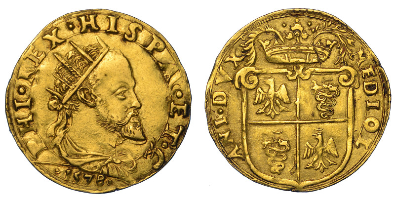MILANO. FILIPPO II D'ASBURGO, 1554-1598.

Doppia 1578.

Busto a d. paludato ...