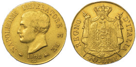 MILANO. NAPOLEONE I, 1805-1814. 40 Lire 1808 (I tipo, puntali aguzzi).