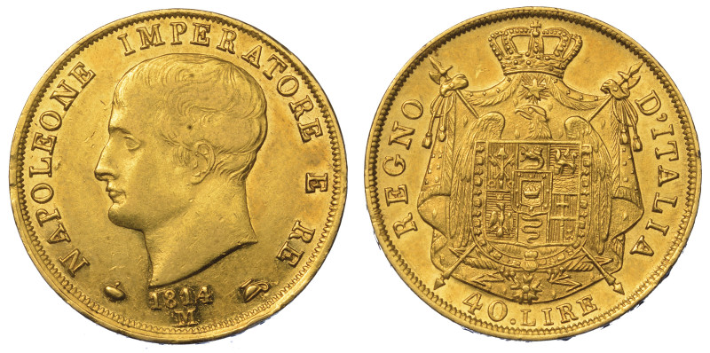 MILANO. NAPOLEONE I, 1805-1814.

40 Lire 1814 (II tipo, puntali sagomati).

Test...