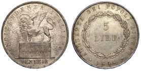 VENEZIA. GOVERNO PROVVISORIO DI VENEZIA, 1848-1849. 5 Lire 1848 (II tipo).
