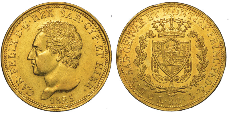 REGNO DI SARDEGNA. CARLO FELICE DI SAVOIA, 1821-1831.

80 Lire 1825. Genova.
...
