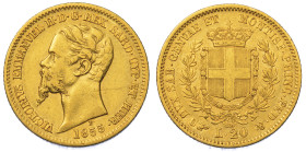 REGNO DI SARDEGNA. VITTORIO EMANUELE II DI SAVOIA, 1849-1861. 20 Lire 1855. Torino.