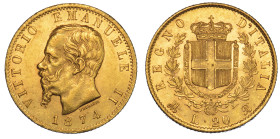 REGNO D'ITALIA. VITTORIO EMANUELE II DI SAVOIA, 1861-1878. 20 Lire 1874. Milano.