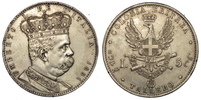 COLONIA ERITREA. UMBERTO I DI SAVOIA, 1890-1896.

Tallero 1891.

Busto coron...