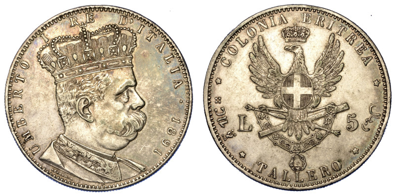 COLONIA ERITREA. UMBERTO I DI SAVOIA, 1890-1896.

Tallero 1891.

Busto coron...
