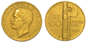 REGNO D'ITALIA. VITTORIO EMANUELE III DI SAVOIA, 1900-1946. 100 Lire 1923. Fascio.