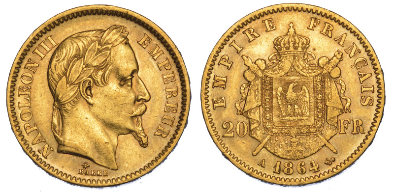 FRANCIA. NAPOLEON III, 1852-1870.

20 Francs 1864. Parigi.

Testa laureata a...