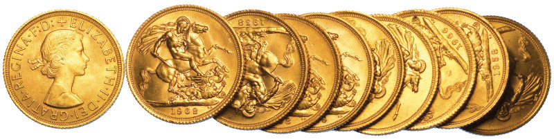 REGNO UNITO. ELIZABETH II, 1953-2022. Lotto di dieci monete.

Sovereign. Testa...