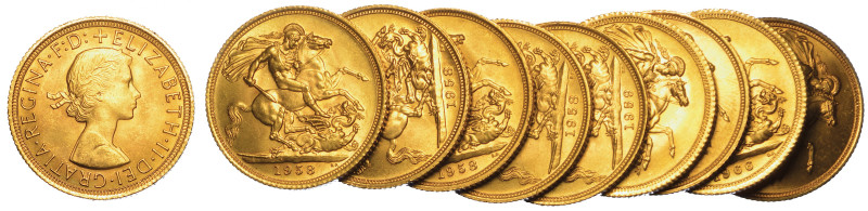 REGNO UNITO. ELIZABETH II, 1953-2022. Lotto di dieci monete.

Sovereign. Testa...