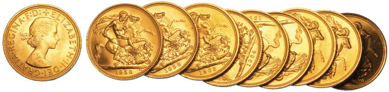 REGNO UNITO. ELIZABETH II, 1953-2022. Lotto di dieci monete.

Sovereign. Testa...