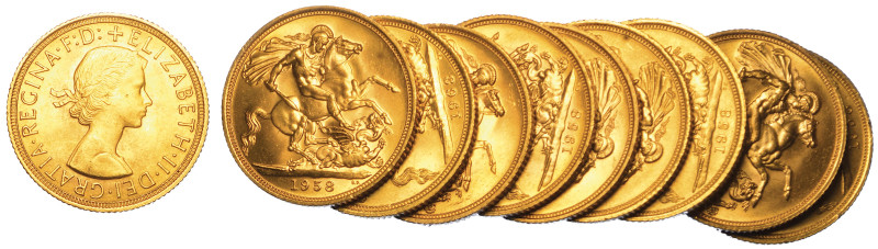 REGNO UNITO. ELIZABETH II, 1953-2022. Lotto di dieci monete.

Sovereign. Testa...