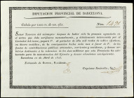 Cédula por 1.000 Reales de Vellón efectivos. 12 Abril 1823. DIPUTACIÓN PROVINCIAL DE BARCELONA. Deuda para la manutención del Ejército y otras varias....