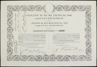 Obligación 2.000 Francos. 25 Marzo 1869. CARLOS VII, PRETENDIENTE. AMSTERDAM. (Leves roturas en margen). Ed-195; LB-9 CR. EBC.