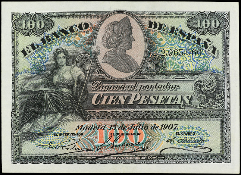 100 Pesetas. 15 Julio 1907. Catedral de Sevilla. Ed-320. EBC-.