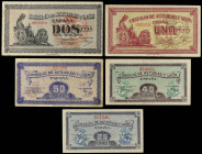Serie 5 billetes 25, 40, 50 Céntimos, 1 y 2 Pesetas. 1937. CONSEJO DE ASTURIAS Y LEÓN. A EXAMINAR. Ed-394/398. MBC+ a EBC.