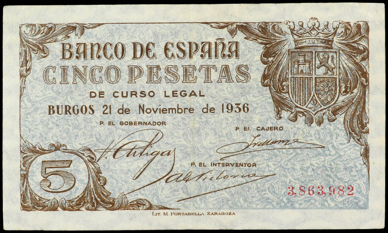 5 Pesetas. 21 Noviembre 1936. Ed-417. MBC+.