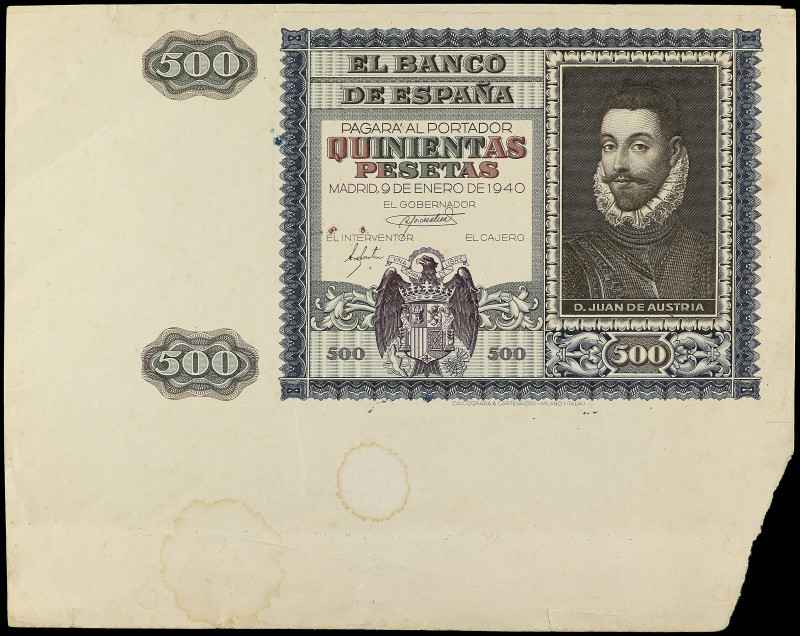 Prueba de anverso 500 Pesetas. 9 Enero 1940. Juan de Austria. Sin numeración y s...