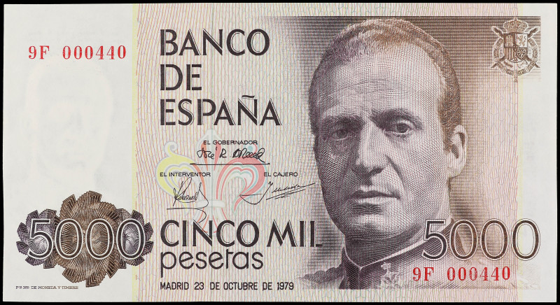 5.000 Pesetas. 23 Octubre 1979. Juan Carlos I. Serie sustitutiva 9F. Numeración ...