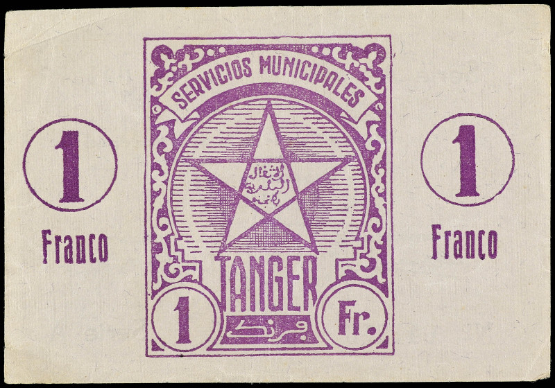 1 Franco. Agosto 1941. TANGER. SERVICIO MUNICIPALES. Serie A. Emisión de emergen...