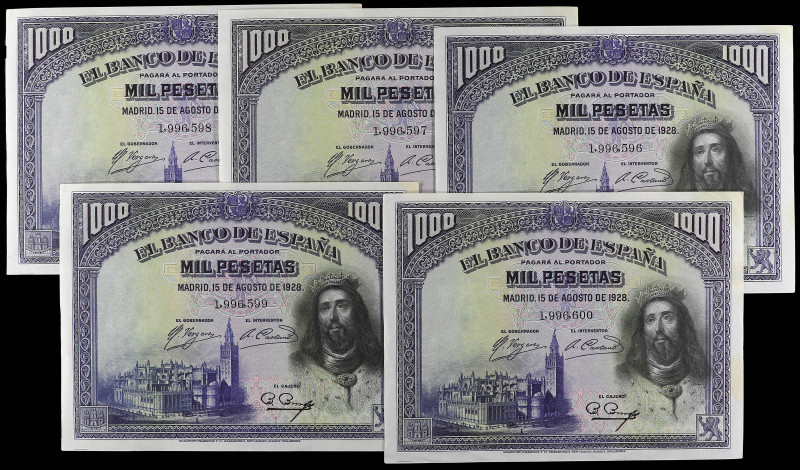 Lote 10 billetes 1.000 Pesetas. 15 Agosto 1928. San Fernando. (Algunas manchas y...