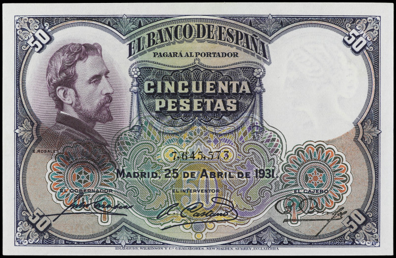 50 Pesetas. 25 Abril 1931. Rosales. (Esquinas algo redondeadas). Ed-359. EBC+.