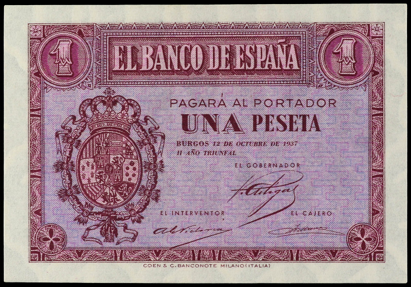 1 Peseta. 12 Octubre 1937. Serie E. Ed-425a. SC.