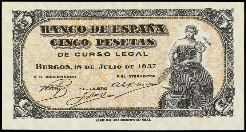 5 Pesetas. 18 Julio1937. Portabella. Serie C. Ed-424a. EBC.