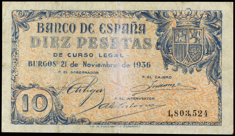 10 Pesetas. 21 Noviembre 1936. (Reparaciones). Ed-418. MBC-.