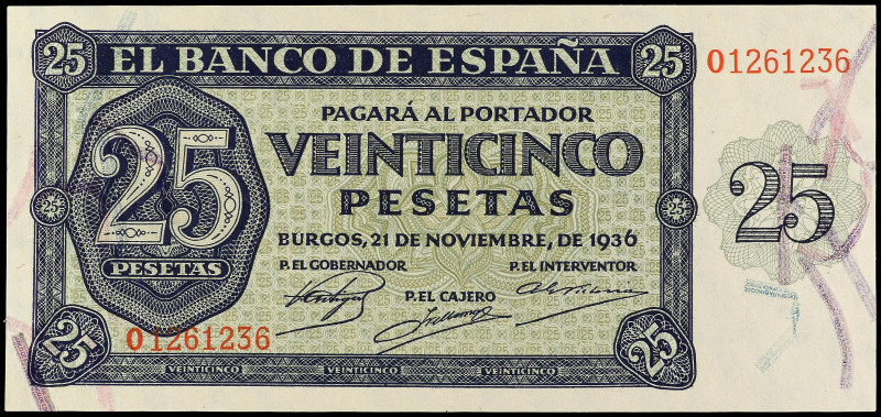 25 Pesetas. 21 Noviembre 1936. Serie O. (Doblez en esquina). Ed-419a. EBC+.