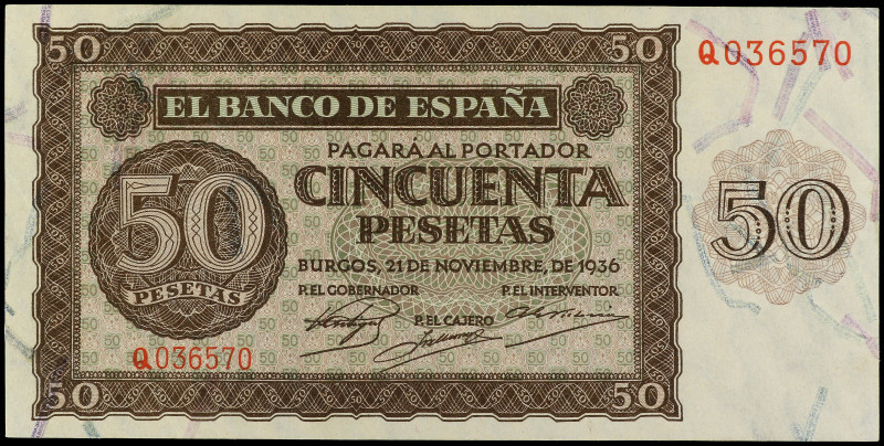 50 Pesetas. 21 Noviembre 1936. Serie Q. Ed-420a. EBC+.