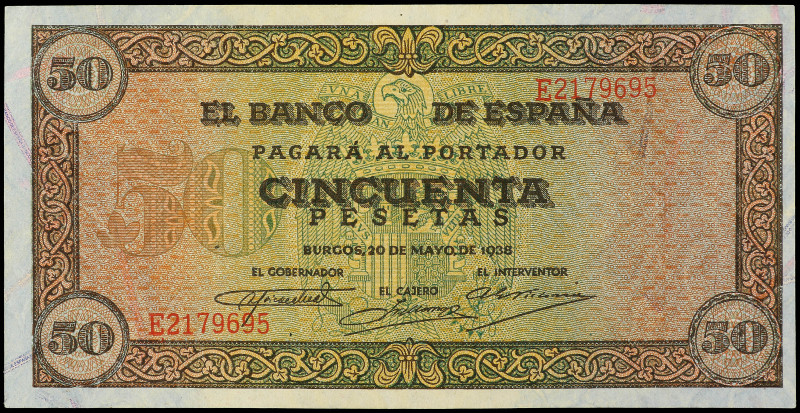 50 Pesetas. 20 Mayo 1938. Castillo de Olite. Serie E. (Arruguitas). Ed-431a. EBC...