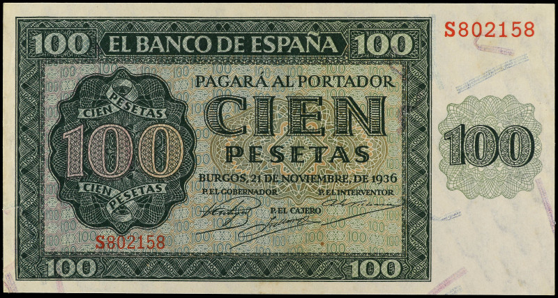 100 Pesetas. 21 Noviembre 1936. Catedral de Burgos. Serie S. Ed-421a. EBC.