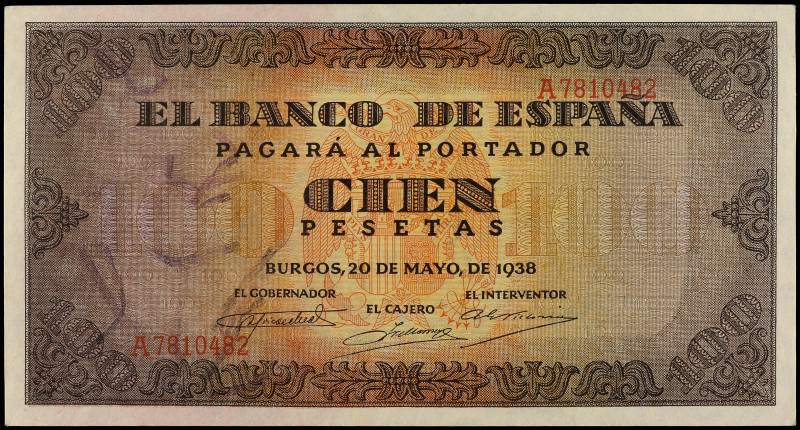 100 Pesetas. 20 Mayo 1938. Casa del Cordón. Serie A. Ed-432. EBC+.