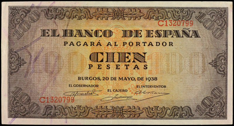 100 Pesetas. 20 Mayo 1938. Casa del Cordón. Serie C. Ed-432a. EBC-.