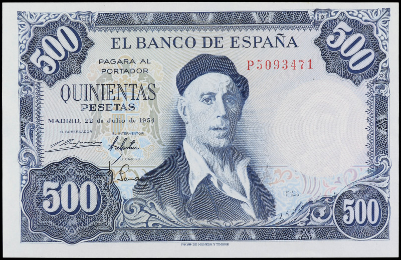 500 Pesetas. 22 Junio 1954. Zuloaga. Serie P. (Arrugas). Ed-468b. SC-.