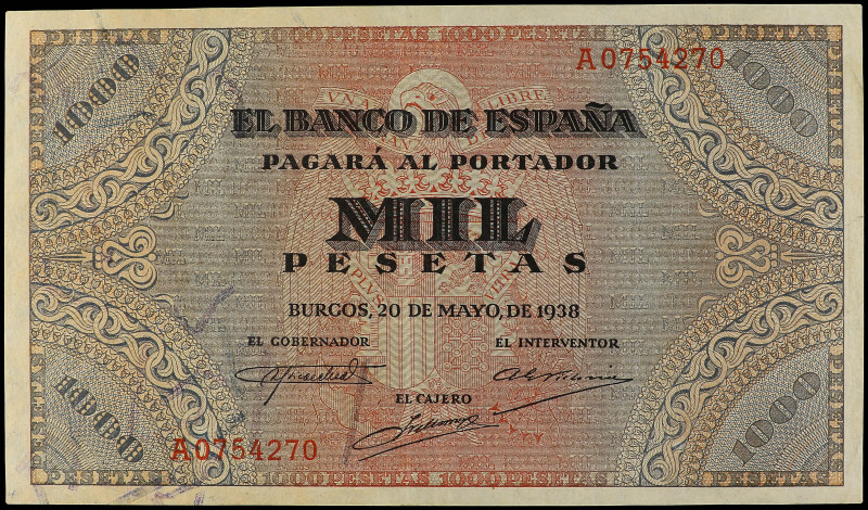 1.000 Pesetas. 20 Mayo 1938. Defensa del púlpito de San Agustín. Ed-434. MBC+.