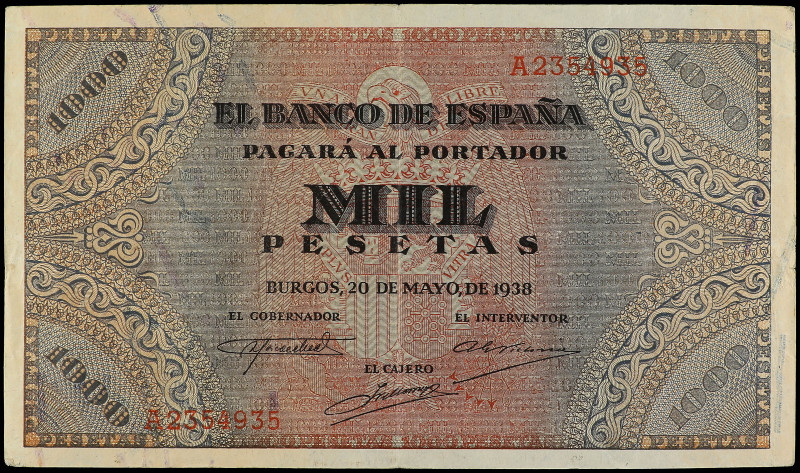 1.000 Pesetas. 20 Mayo 1938. Defensa del púlpito de San Agustín. Ed-434. MBC.