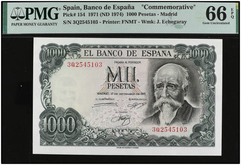 1.000 Pesetas. 17 Septiembre 1971. Precintado y garantizado por PMG como 66 EPQ ...