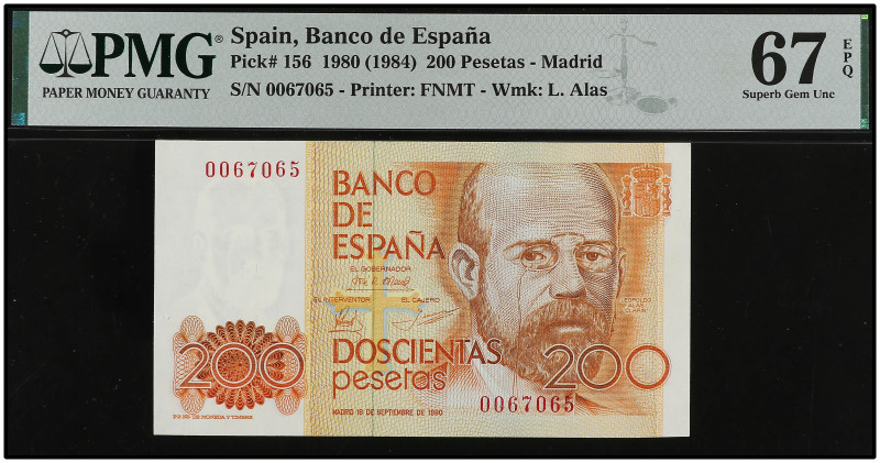 200 Pesetas. 16 Septiembre 1980. Precintado y garantizado por PMG como 67 EPQ SU...