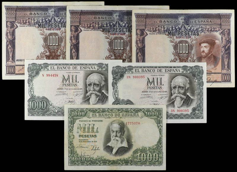 Lote 6 billetes 1.000 Pesetas. 1925, 1951 y 1971. 3x Carlos I 1925, 1x Sorolla 1...