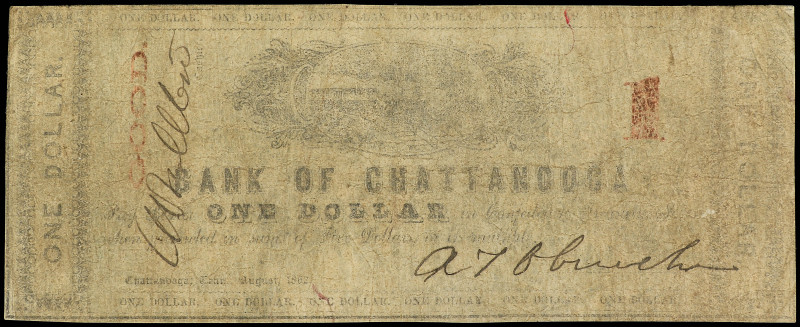 1 Dollar. 1862. ESTADOS UNIDOS. BANK OF CHATTANOOGA. TENNESSEE. ESCASO. G-55. BC...