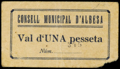 1 Pesseta. C.M. d´ ALBESA. (Rotura en parte inferior derecha). AT-65. MBC.