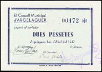 2 Pessetes. 1 Abril 1937. C.M. d´ARGELAGUER. RARO. AT-194b. SC.