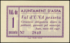 1 Pesseta. Març 1937. Aj. d´ ASPA. AT-244a. SC.