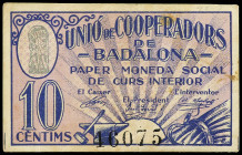 10 Cèntims. UNIÓ DE COOPERADORS de BADALONA. RGH-6459; T-322. MBC+.