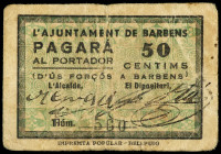 50 Cèntims. Aj. de BARBENS. (Algo sucio). ESCASO. AT-294. MBC-.