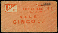 5 Céntimos. C.N.T.-A.I.T. AUTOBUSES (G.). BARCELONA. RGH-6544. MBC+.