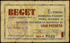 50 Cèntims. 1 Juny 1937. C.M. de BEGET. (Roturas). RARO. AT-333. BC+.