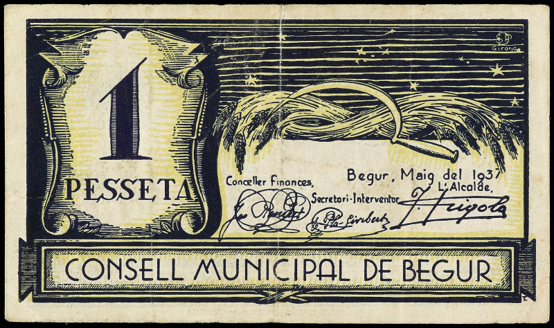 1 Pesseta. Maig 1937. C.M. de BEGUR. AT-347. MBC+.