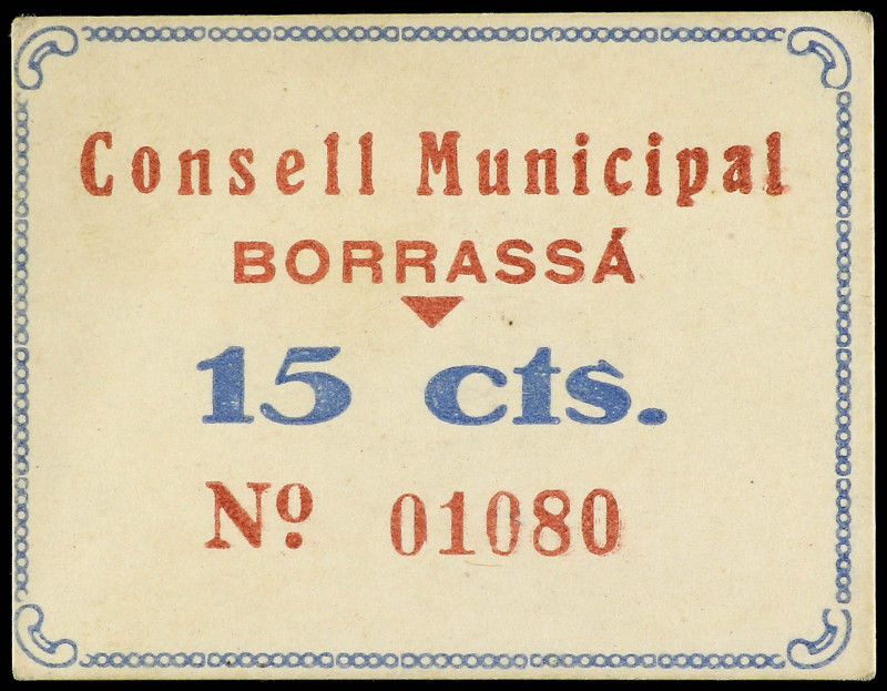 15 Cèntims. C.M. de BORRASSÀ. Cartón. ESCASO. AT-500. EBC.